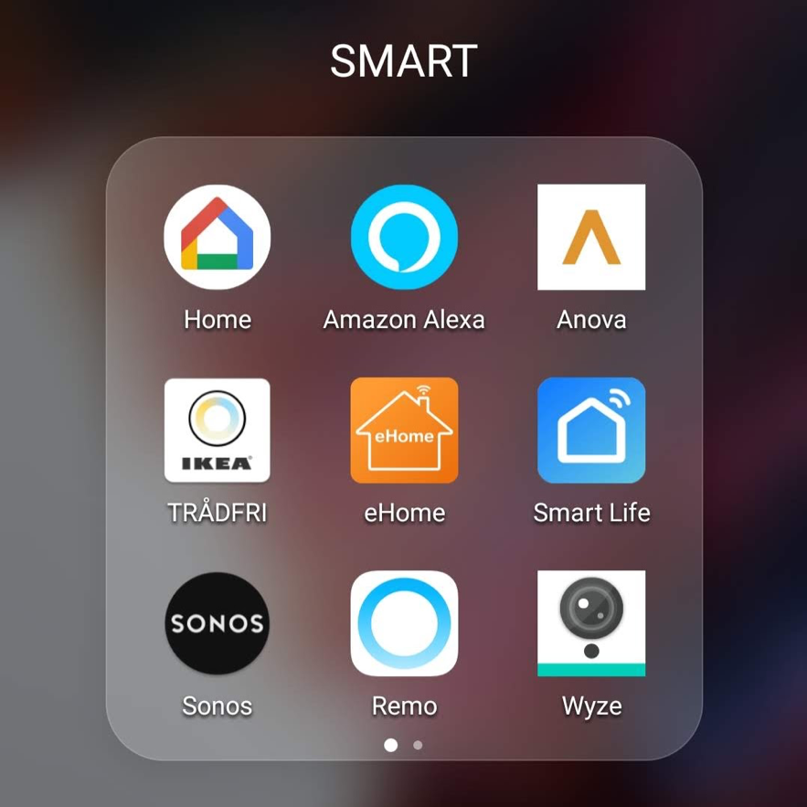 IoT関連のアプリが並んだスマートフォン画面